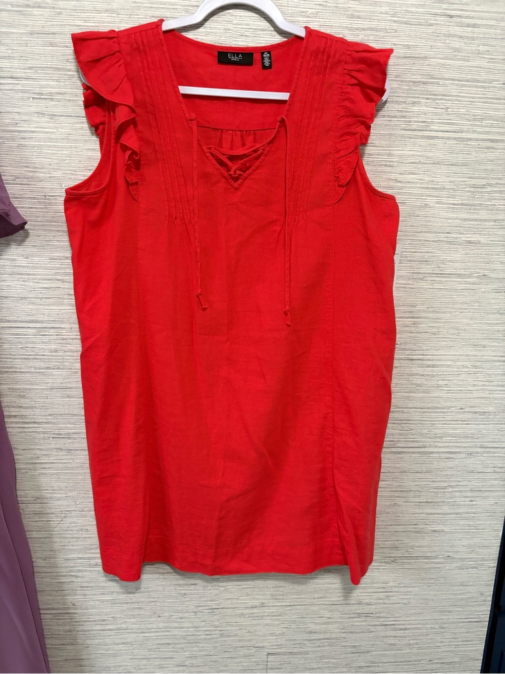 Ella Hibiscus orange red in color Lace-Up Ruffle Tunic